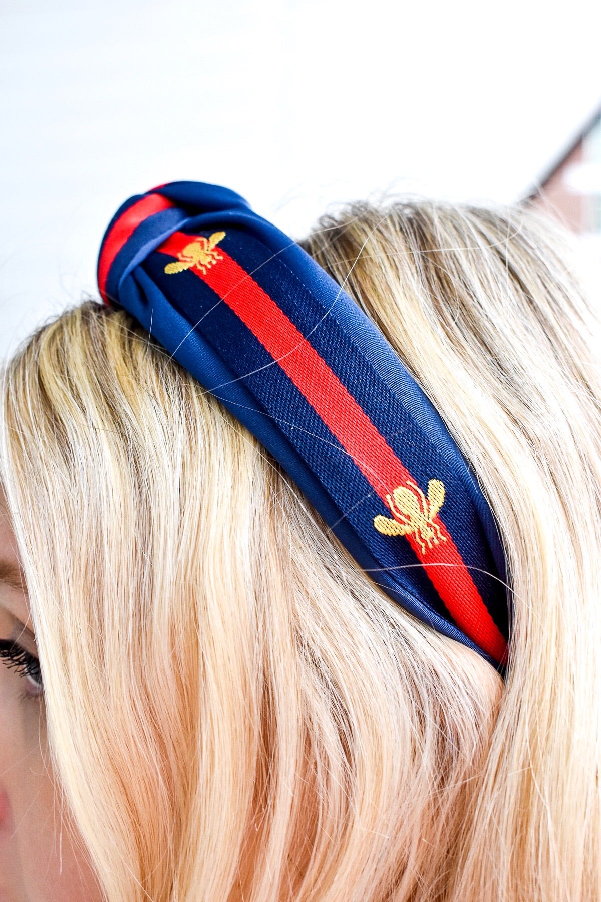 Load image into Gallery viewer, Navy Striped Bee Headband
