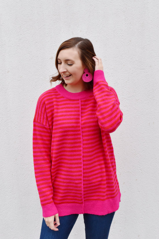 Misty Pink & Red Striped Sweater