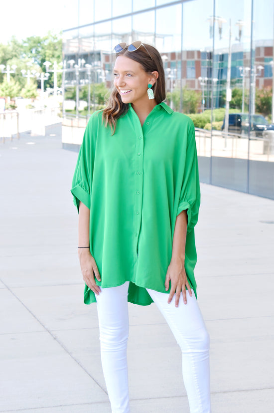 Kelly Green Oversized Button Down Shirt