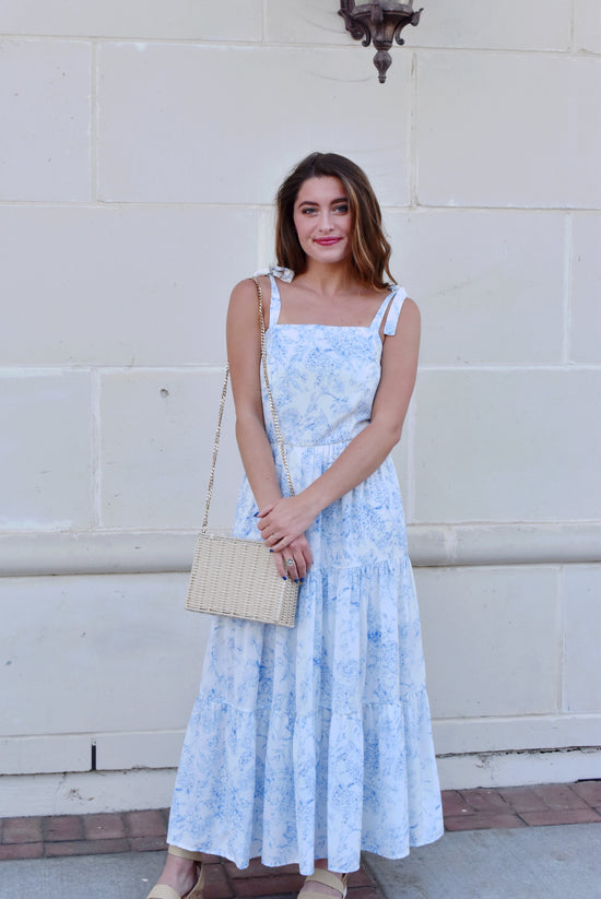 Chinoiserie Tie Strap Midi Dress