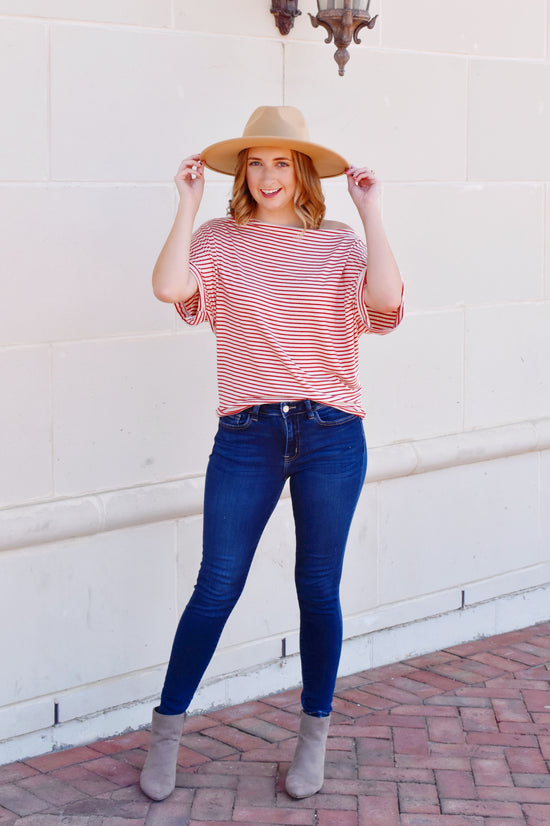 Load image into Gallery viewer, All American Red Stripe Knit Top
