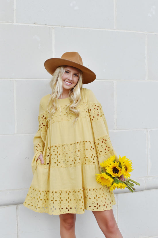 Load image into Gallery viewer, Mustard Bell Sleeve Babydoll Dress
