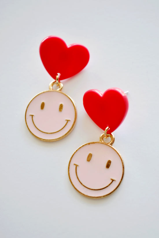 Load image into Gallery viewer, Pink Smiley Face &amp;amp; Heart Earrings
