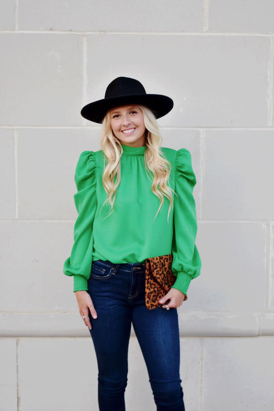Bow Back Kelly Green Blouse