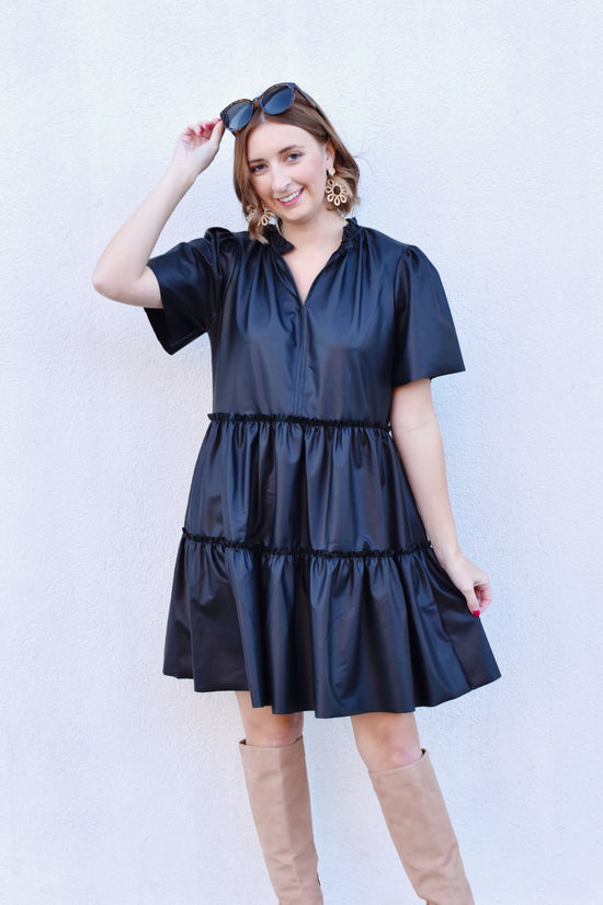 The Moment Black Leather Tiered Dress