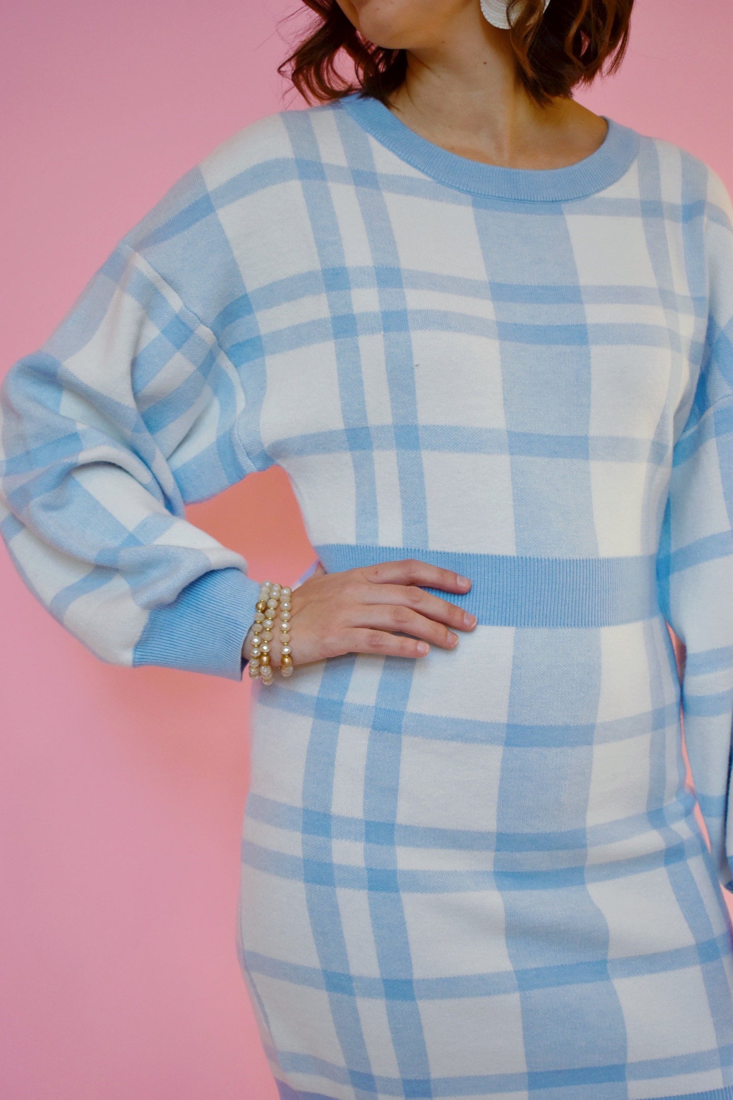 Blue Plaid Sweater Dress Confetti Boutique Blue Plaid Sweater Dress Confetti Boutique