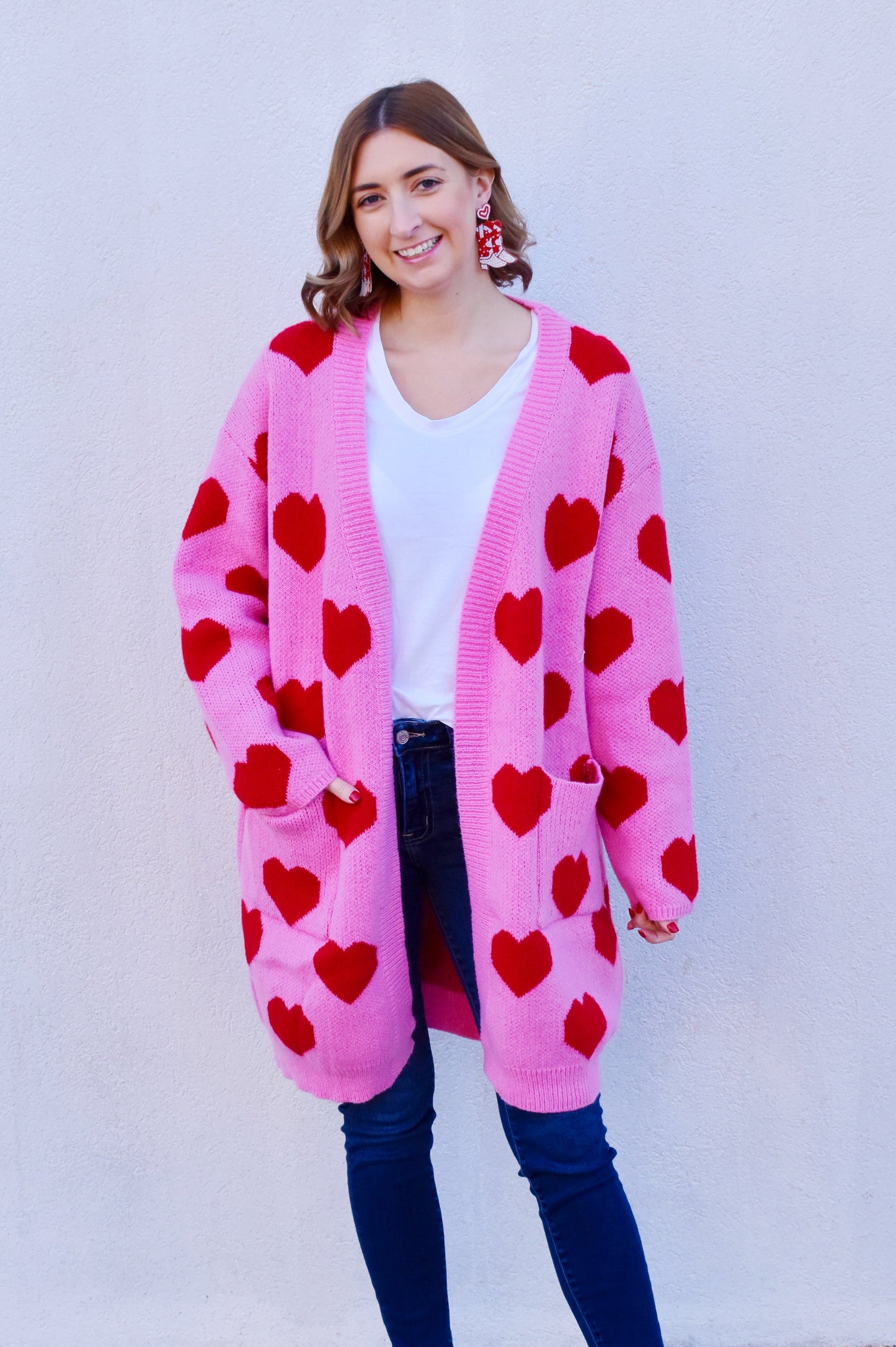 Pink & Red Heart Cardigan