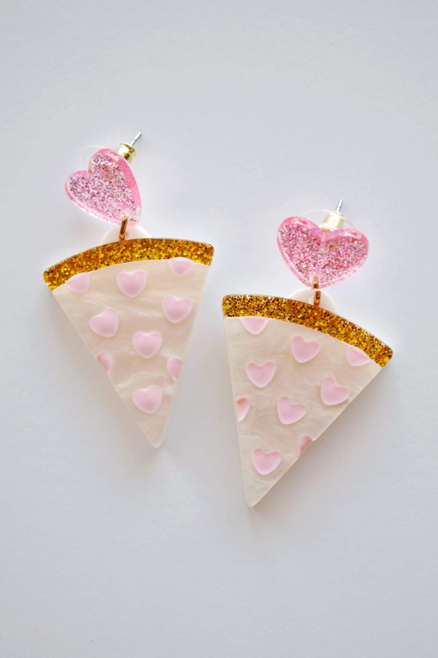 Pizza Glitter Heart Earrings