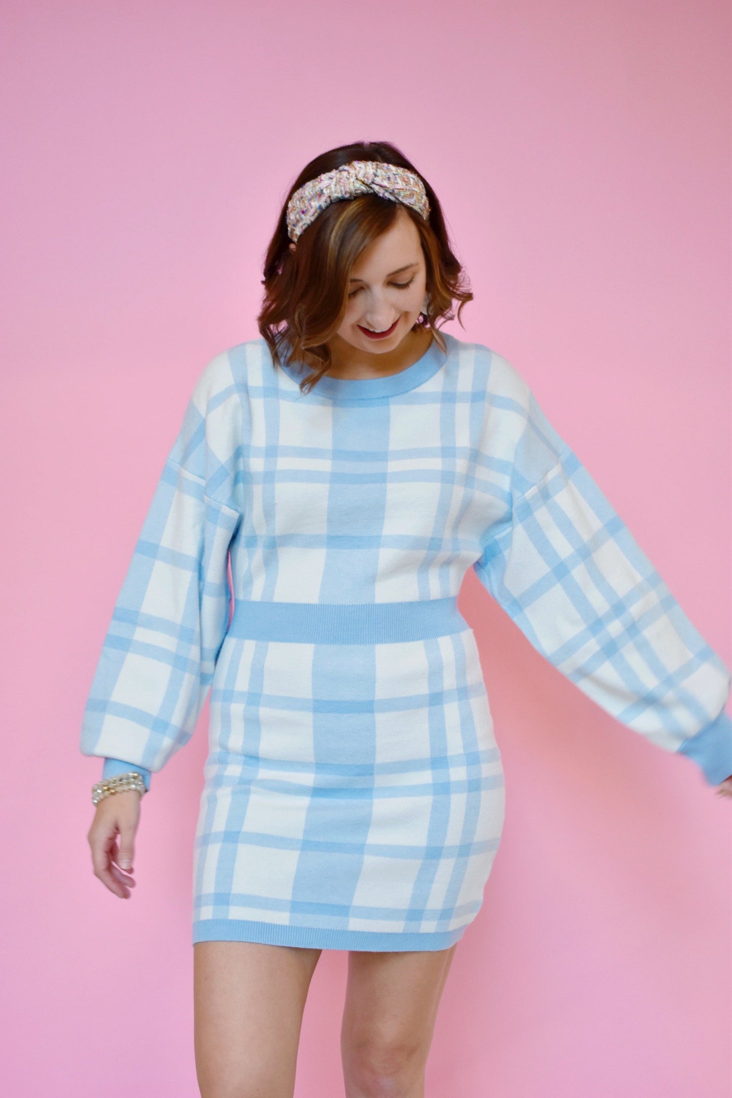 Blue Plaid Sweater Dress – Confetti Boutique