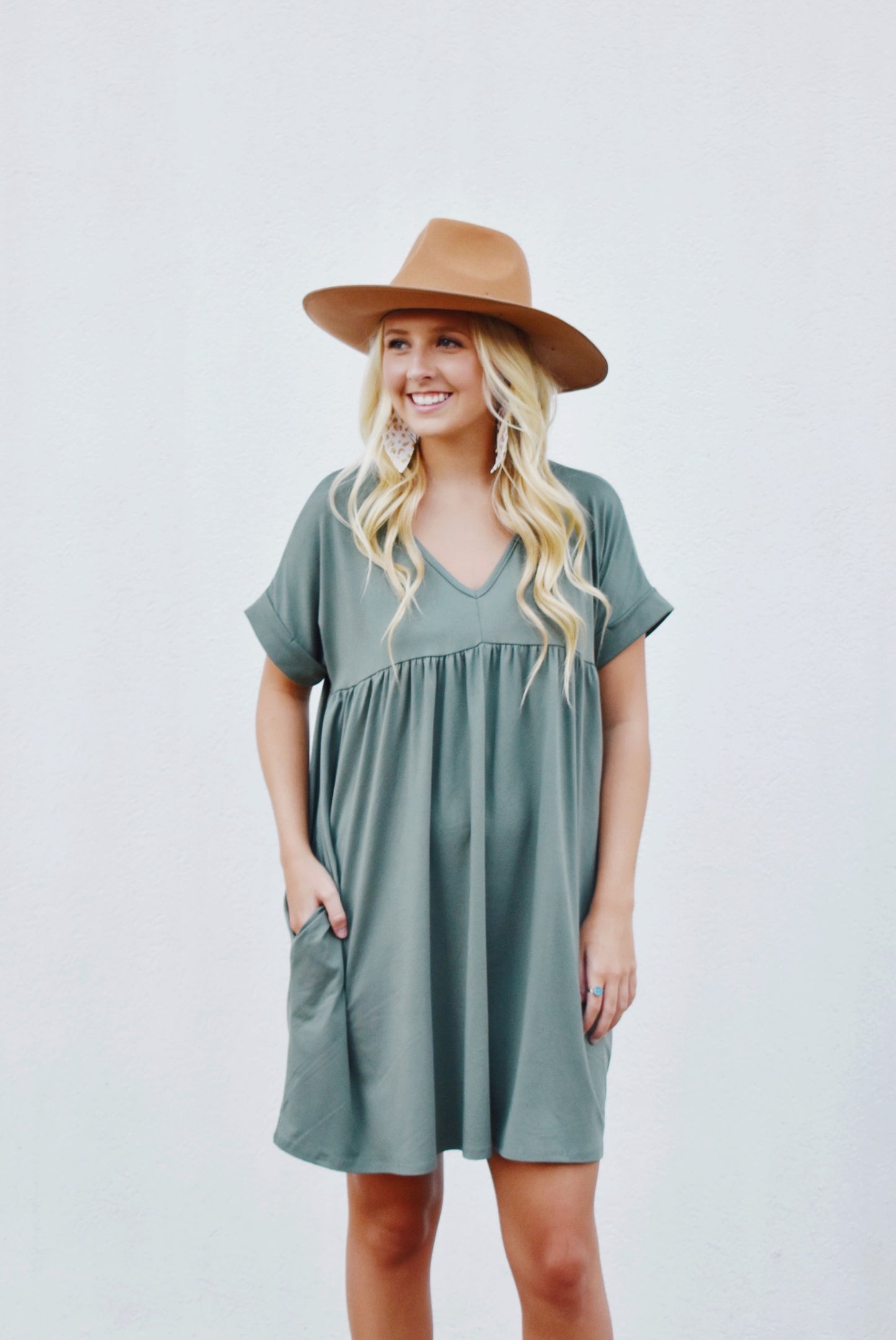 Load image into Gallery viewer, Army Green Babydoll T-Shirt Dress
