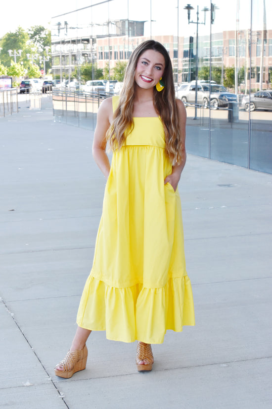 Load image into Gallery viewer, Lemon Yellow Midi Dress With Bow
