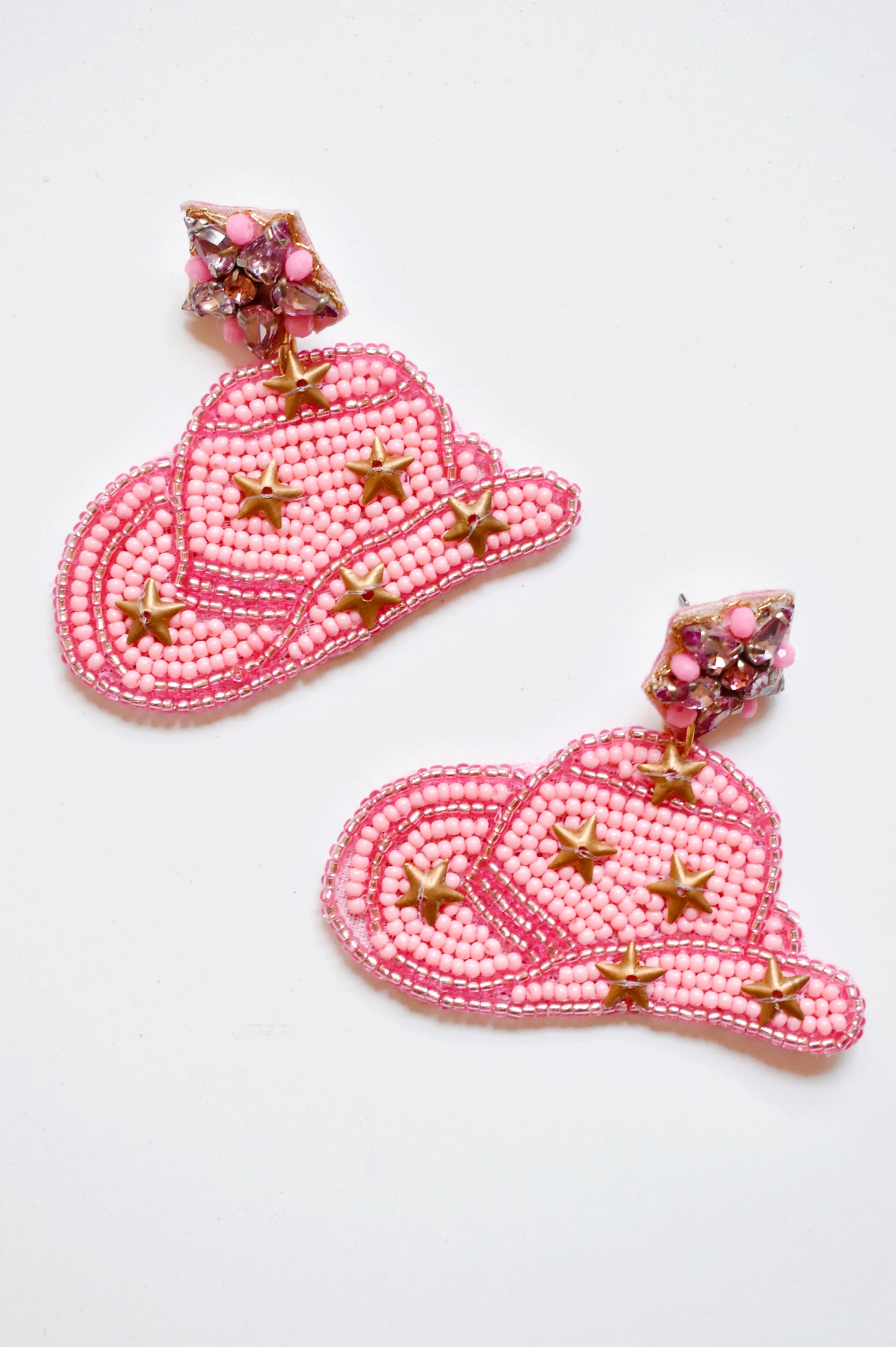Load image into Gallery viewer, Beaded Pink Cowgirl Hat Earrings
