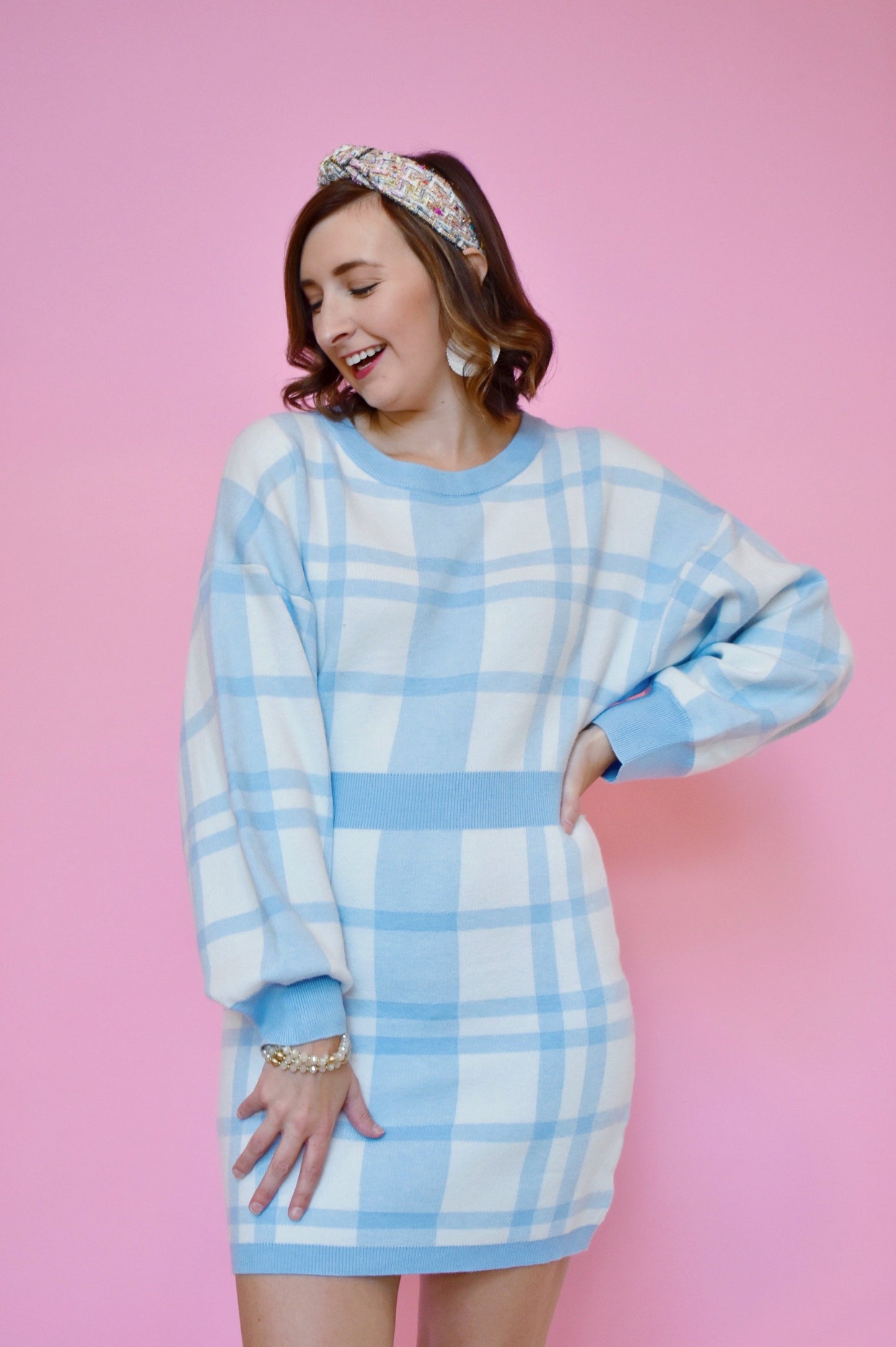 Blue Plaid Sweater Dress Confetti Boutique Blue Plaid Sweater Dress Confetti Boutique