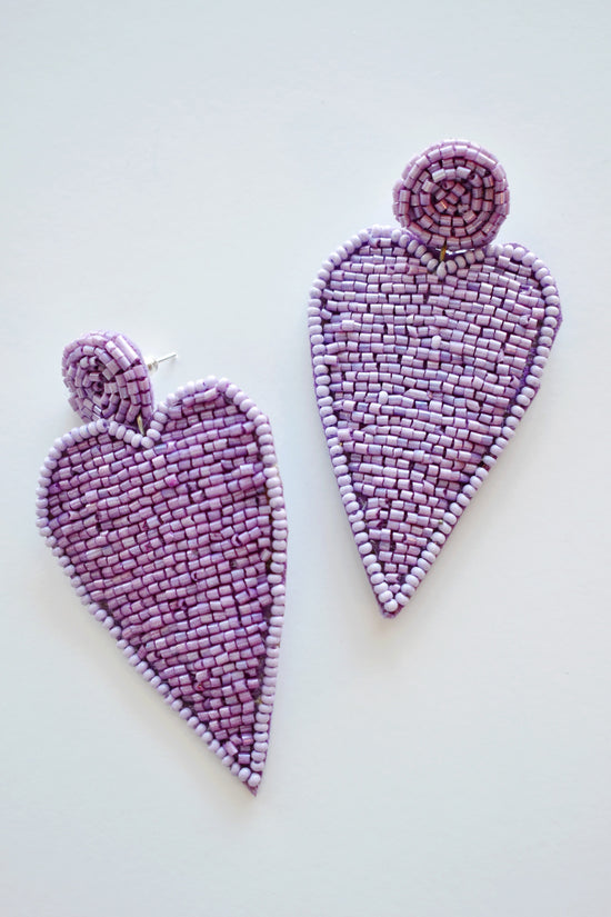 Load image into Gallery viewer, Violet Beaded Heart Earrings
