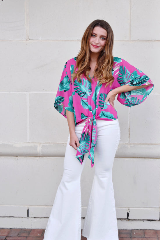 Palm Beach Kimono Sleeve Tie Blouse