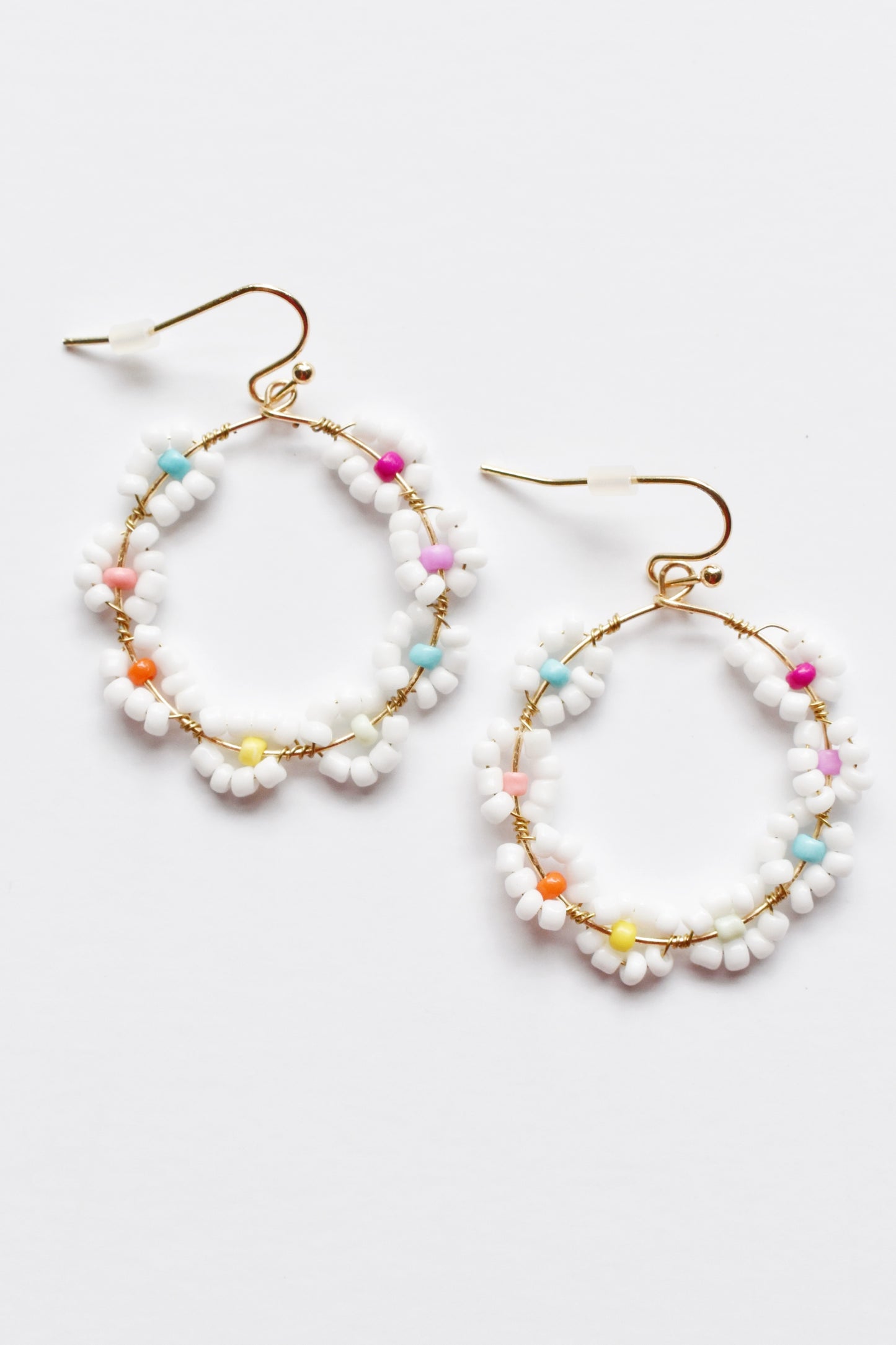 Seed Bead Multi Color Flower Circle Earrings