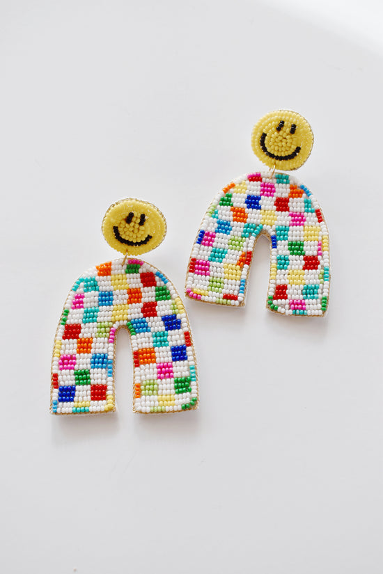 Smiley Face Rainbow Checker Arch Earrings