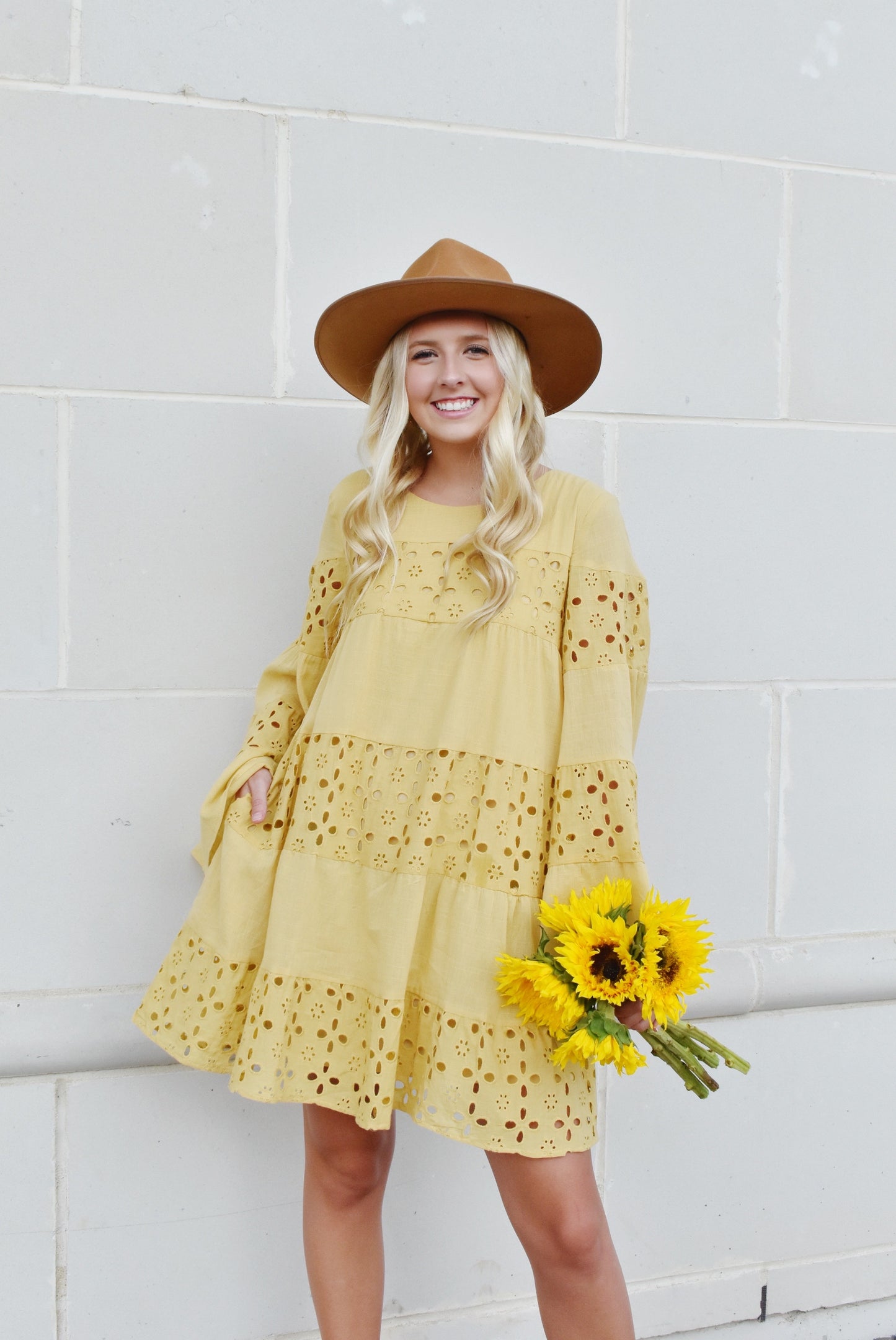 Mustard Bell Sleeve Babydoll Dress