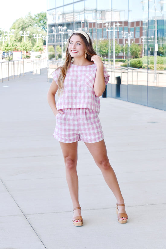 Cute As A Button Pink Gingham Set