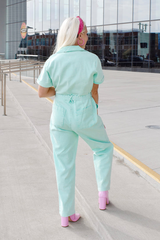 Load image into Gallery viewer, Mint Mineral Wash Utility Jumpsuit
