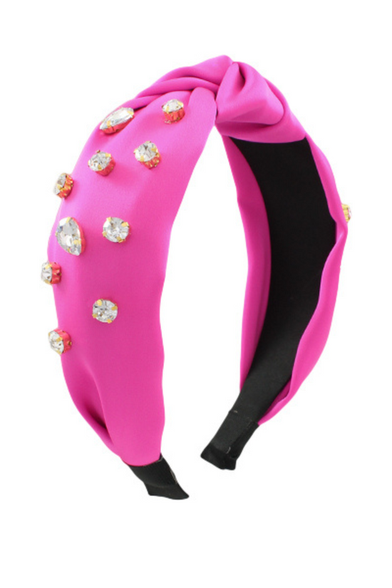 Load image into Gallery viewer, Hot Pink Satin Jeweled Headband
