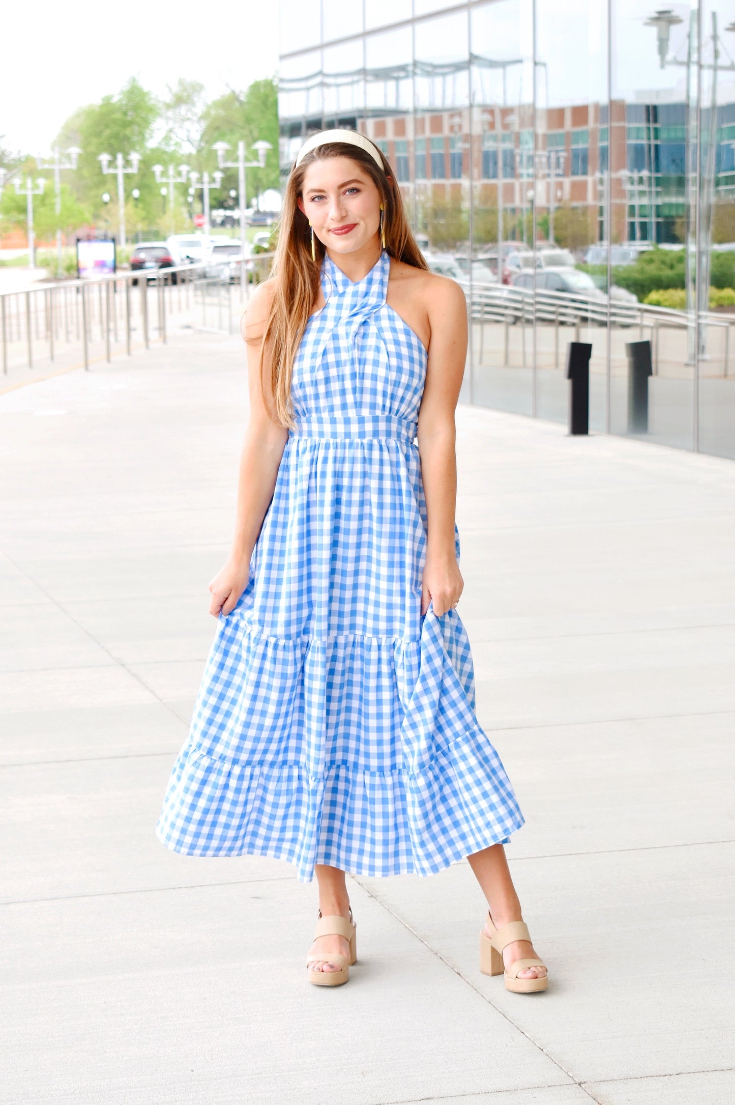 Charleston Blue Gingham Halter Neck Midi Dress Confetti Boutique Charleston Blue Gingham Halter Neck Midi Dress Confetti Boutique