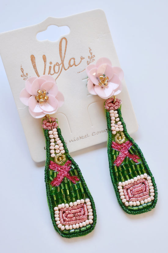 Pink & Green Champagne Bottle Earrings