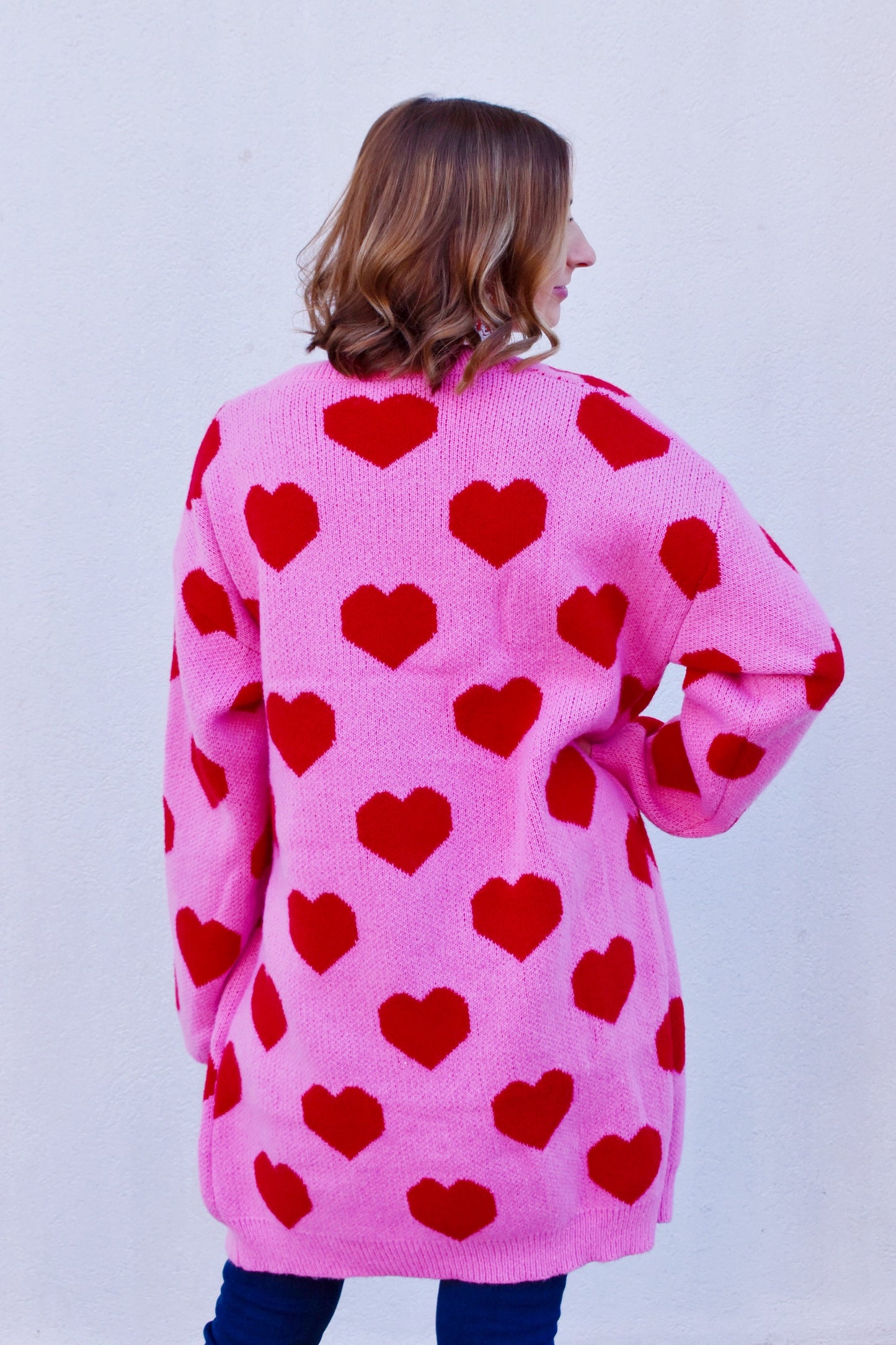 Load image into Gallery viewer, Pink &amp;amp; Red Heart Cardigan
