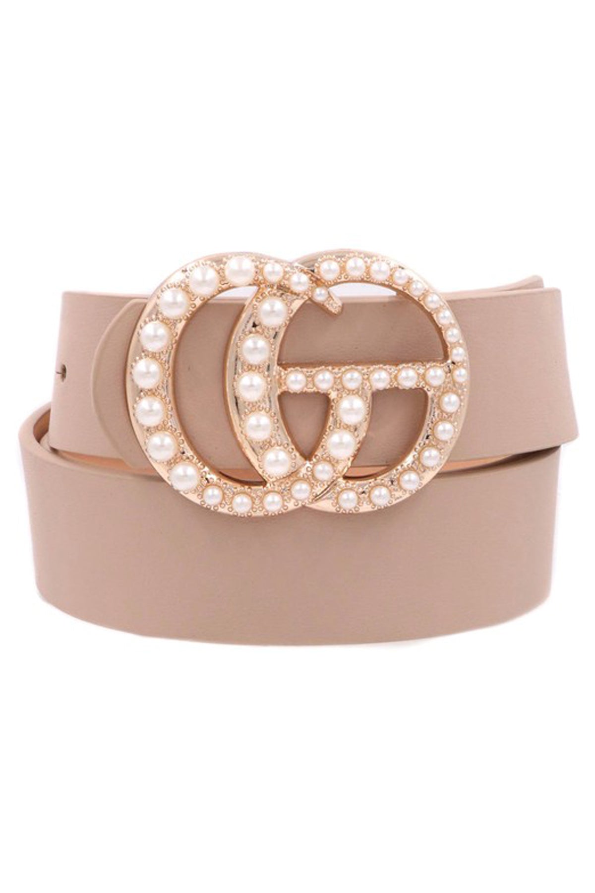 Pearl Double G Taupe Faux Leather Belt